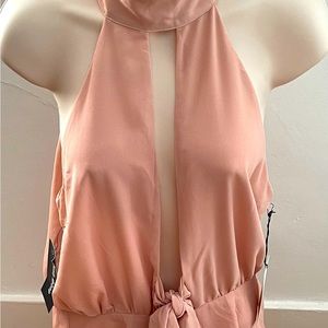 NWT Cotton Candy tan halter top front tie beach party cocktail romper, size M